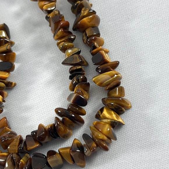 Chip Bead Stone Necklace Chipie Brown 34" Long Boho - Picture 3 of 7